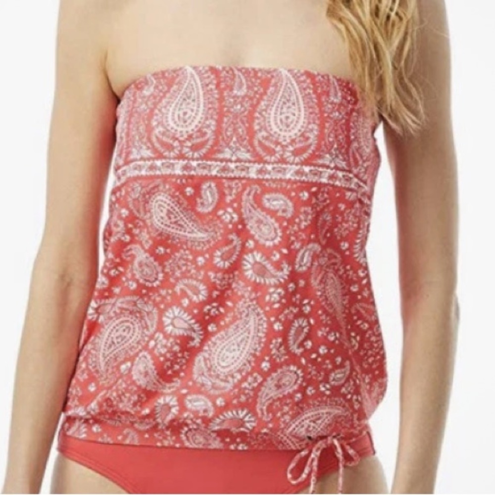 Michael Kors Printed Blouson Bandeau Tankini Top Bikini Geranium Size M NWT‎